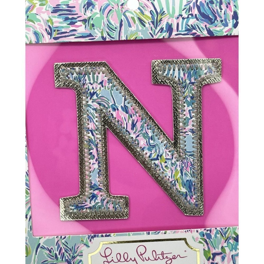 New In Box Lilly Pulitzer Letter "N" Monogram Sticker Pattern Cabana Cocktail